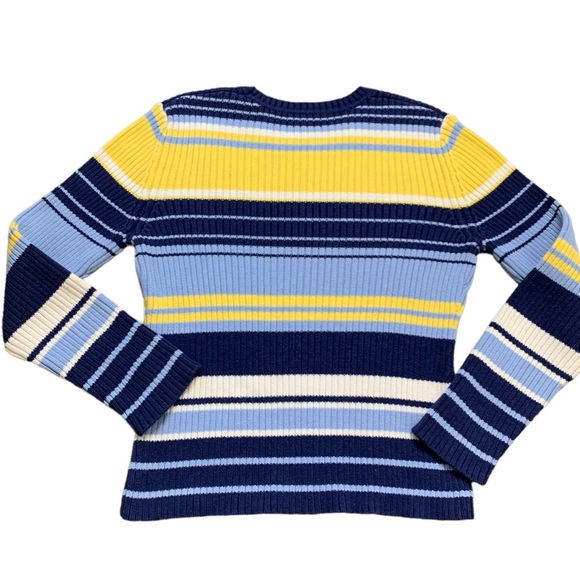 VINTAGE College Preppy Knit Varsity Stripe Long Sleeve Sweater Blue/Yellow Small - Picture 6 of 7